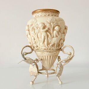 Cherub Putti Greek Roman Grecian Urn Centerpiece Mantel Planter Vase